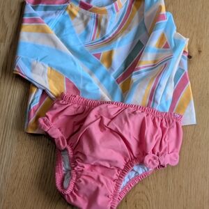 Wonder Nation Pink and Multicolor Kids Swim Rashguard Set